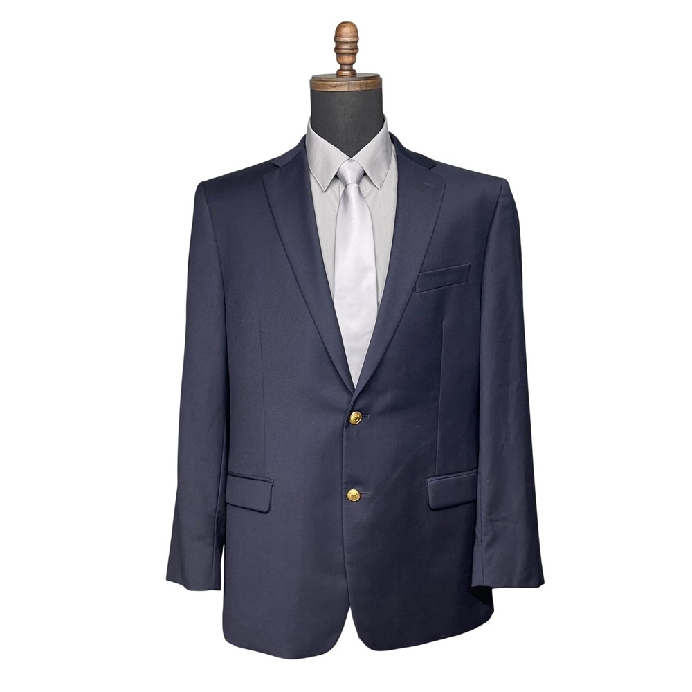 Lauren Ralph Lauren Blazer Mens 42L Navy Blue Wool 2 Button Gold Buttons Preppy